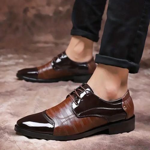 Men's Formal Wedding Corporate Shoes Lace Up Patchwork Color Black Brown