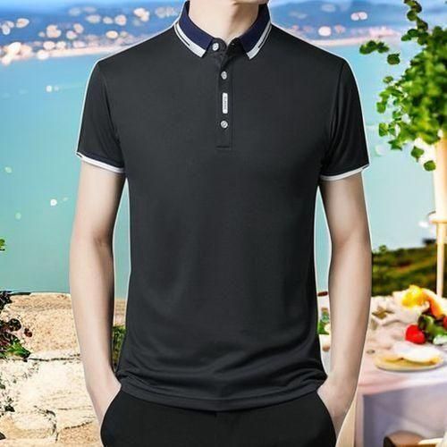 Berrykey Mens Formal Shirts Casual Round Neck Short Sleeved T-shirt Polos Black