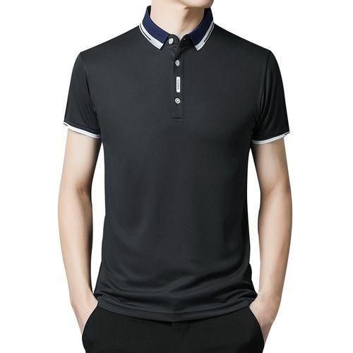 Berrykey Mens Formal Shirts Casual Round Neck Short Sleeved T-shirt Polos Black