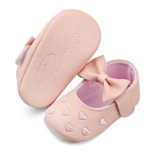 Spring and Autumn Embroidered Peach Heart Bow Infant Walking Shoes for 01 Year Old Babies with Soft Soles