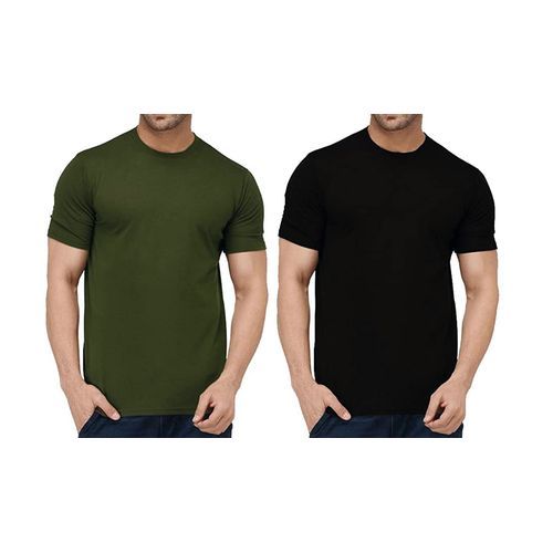 2 Pack of Round Neck T-Shirts - Black, Army Green
