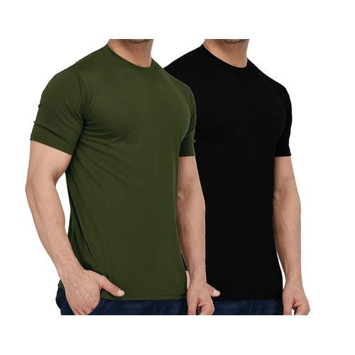 2 Pack of Round Neck T-Shirts - Black, Army Green
