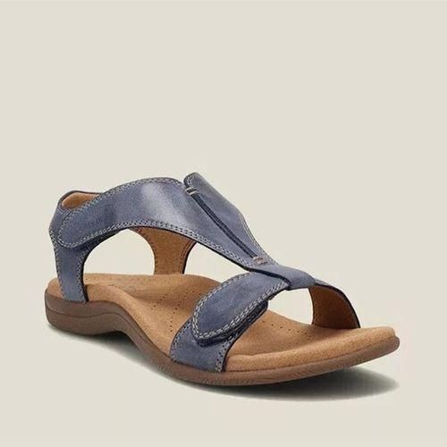 2022 New Independent Station European and American Large Size Roman Sandals Women's Flat Arch Velcro Casual Beach Sandals Navy 38