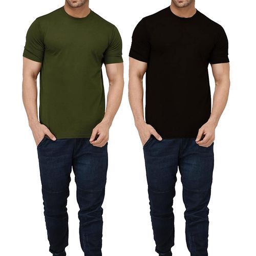 2 Pack of Round Neck T-Shirts - Black, Army Green