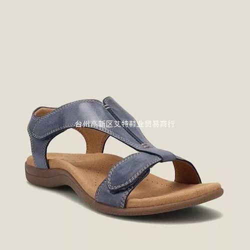 2022 New Independent Station European and American Large Size Roman Sandals Women's Flat Arch Velcro Casual Beach Sandals Navy 38