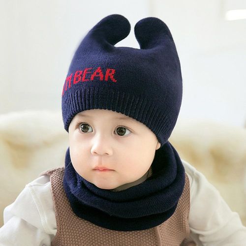Baby Winter Caps Scarf Suit Warm Knitted Beanie Cap Cute Cartoon Bear Beanie New,Dark Blue NO5114