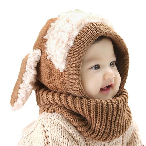 Baby Girls Boys Winter Hat Scarf Earflap Hood Scarves Skull Caps Soft Warm Hat New,Khaki NO5112