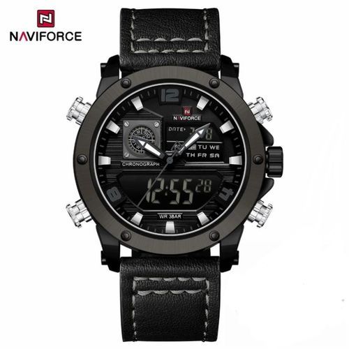 Naviforce Waterproof Dated Analog And Digital Watch - Black,Brown