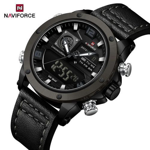 Naviforce Waterproof Dated Analog And Digital Watch - Black,Brown