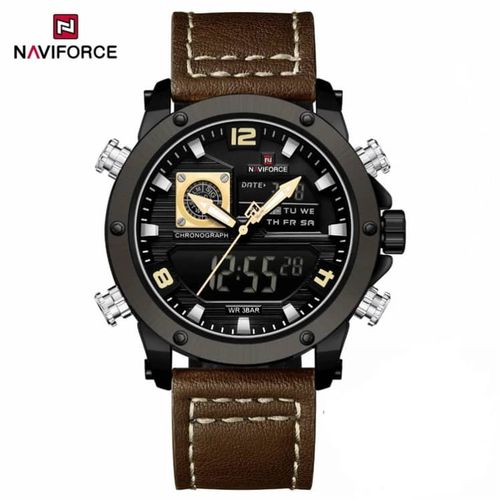 Naviforce Waterproof Dated Analog And Digital Watch - Black,Brown