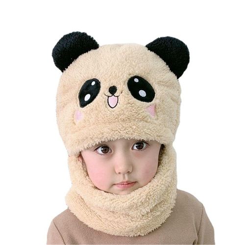 Kids Winter Hats+Scarf Set Cute Panda Plush Warm Winter Hat Thick Boy Girl Cap,Khaki,L NO5111