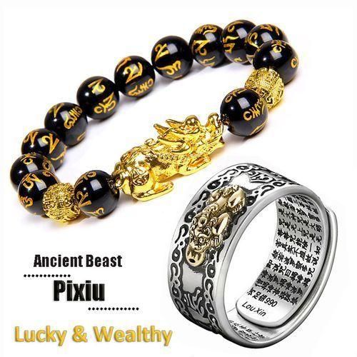 Fortified Feng Shui Black Obsidian Wealth Bracelet And Ring