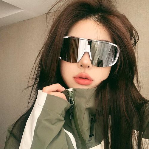 European and American Outdoor Sports Riding Silver Glasses Mountaineering Night Riding Sunglasses One-Piece Eye Protection Bicycle Glass Sunglasses Men and Women