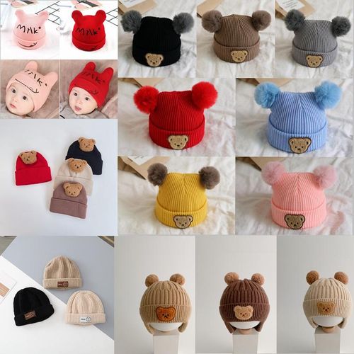 Baby hat infant knitted hat cute bear autumn and winter newborn beanie