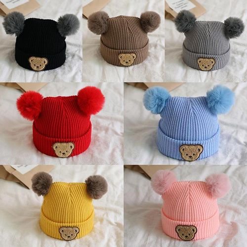 Baby hat infant knitted hat cute bear autumn and winter newborn beanie