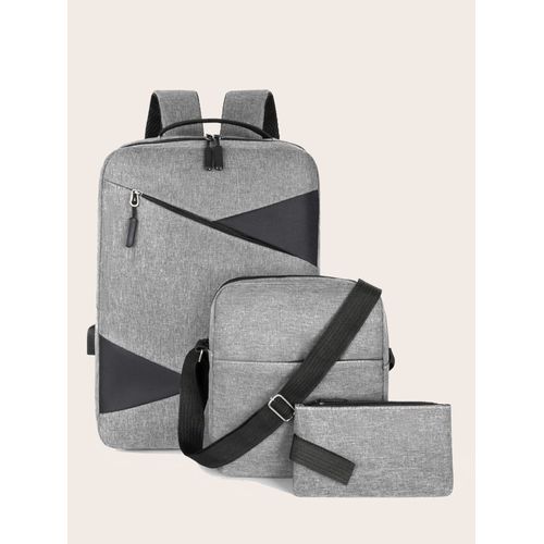 3pcs/set Large Capacity Backpack Chest Bag Long Wallet Set, Laptop Backpack, USB Charging