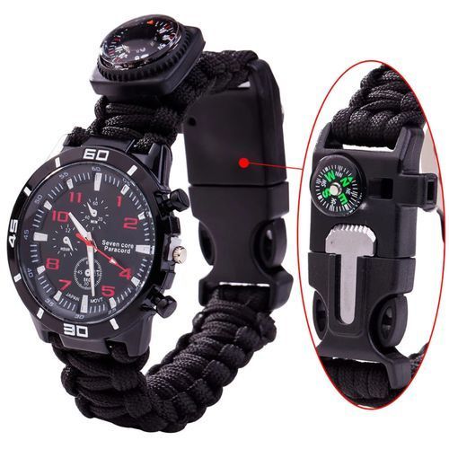Outdoor Multifunctional Survival Wristband Men's  Watch With Compass And Whistle