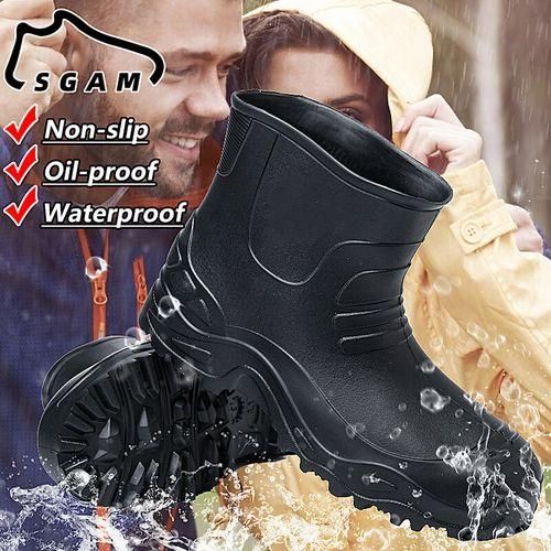 Mens Rubber Waterproof Rain Boots Wellies Wellington Ankle Slip Chef Work Shoes Black