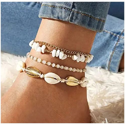 Vintage White Shell Anklet Wampum Beaded Anklet Handmade Shell Gravel Anklet-Multicolor