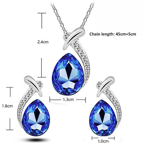 Crystal Necklace Jewelry Set Short Necklace + Earrings - Dark Blue