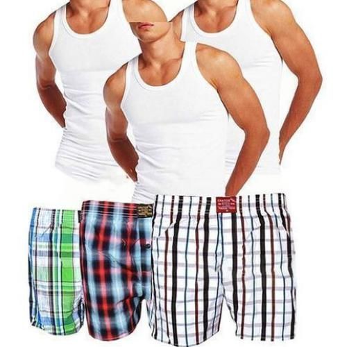 Bundle Of 3 Vests And 3 Checkered Men's Boxers-Multicolor