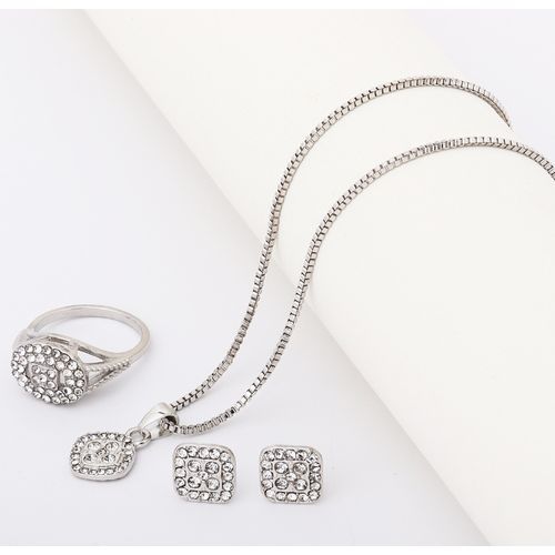 Jewelry Set Full Inlaid Zircon Zinc Alloy Pendant Necklace Diameter Ring Earring
