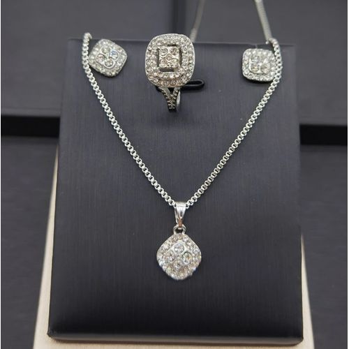 Jewelry Set Full Inlaid Zircon Zinc Alloy Pendant Necklace Diameter Ring Earring
