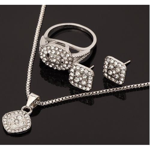Jewelry Set Full Inlaid Zircon Zinc Alloy Pendant Necklace Diameter Ring Earring