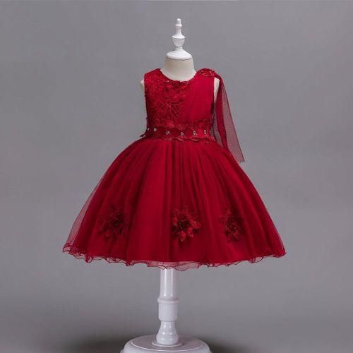 Princess Dress Sleeveless Lace Girls Kids Party Dress  Wine red