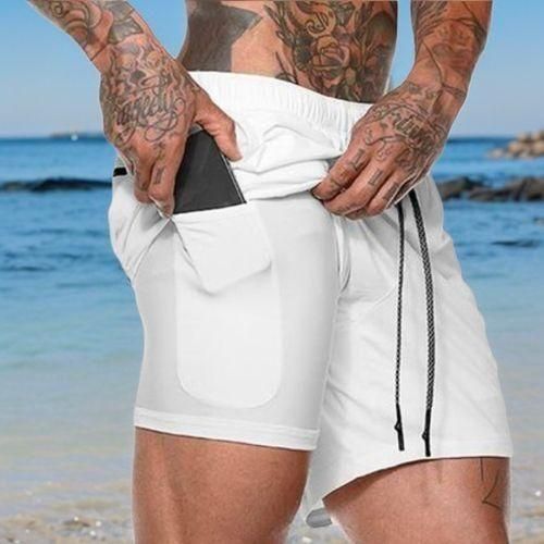 Berrykey Men's Fitness Varsity Running Shorts Men Sports Pants White