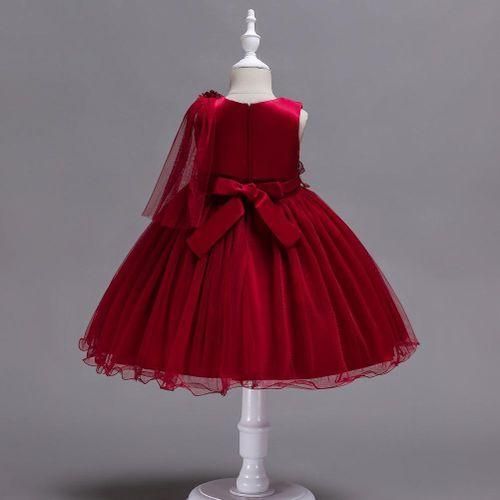 Princess Dress Sleeveless Lace Girls Kids Party Dress  Wine red