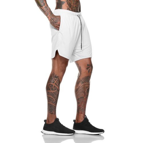 Berrykey Men's Fitness Varsity Running Shorts Men Sports Pants White