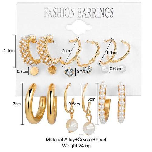 9 Pairs Ladies Hoop Diamond Pearl Earrings Set Punk Earrings