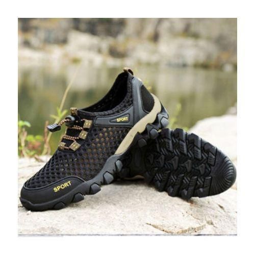 Mens Sneakers Outdoor Hiking Mesh Fabric Non-slip Sports Breathable Shoes Black