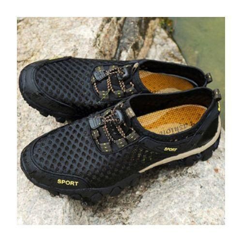 Mens Sneakers Outdoor Hiking Mesh Fabric Non-slip Sports Breathable Shoes Black