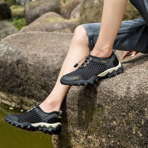 Mens Sneakers Outdoor Hiking Mesh Fabric Non-slip Sports Breathable Shoes Black