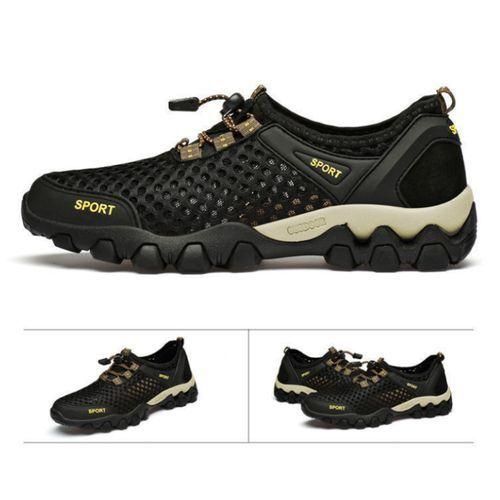 Mens Sneakers Outdoor Hiking Mesh Fabric Non-slip Sports Breathable Shoes Black