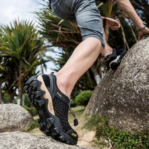 Mens Sneakers Outdoor Hiking Mesh Fabric Non-slip Sports Breathable Shoes Black
