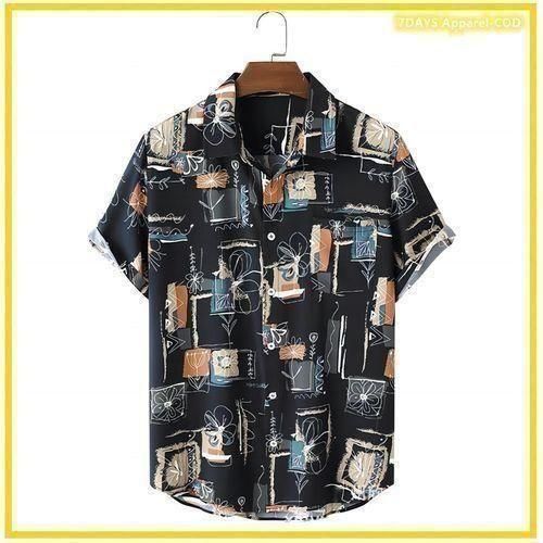 Berrykey Men's Hawaiian Ink Print Short Sleeve T-Shirt Casual Tops-Multicolor