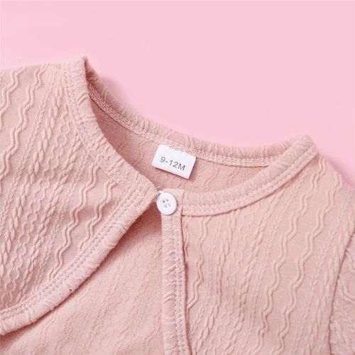 03Years Baby Girl Plain Color Ribbed OvercoatFloral Dress