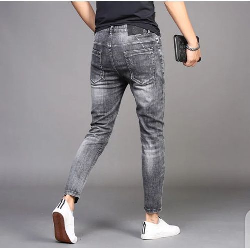 Men's Designer Skinny Jeans Trousers Acid Wash- Grey,Black-Design May Vary