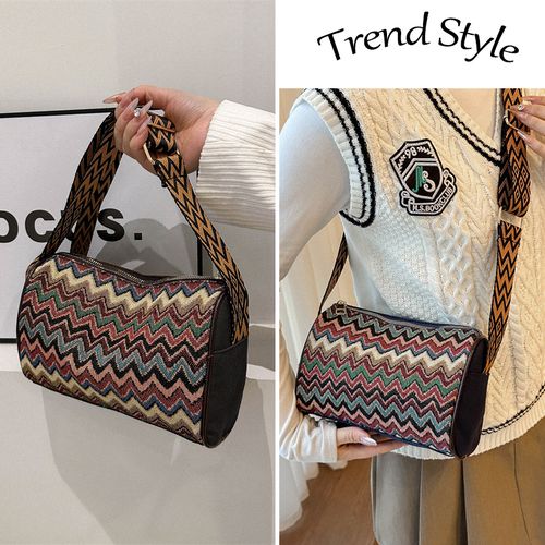 STY Ladies Cross-body Bag Women Ethnic Canvas Bag Multicolor Striped Shoulder Bag