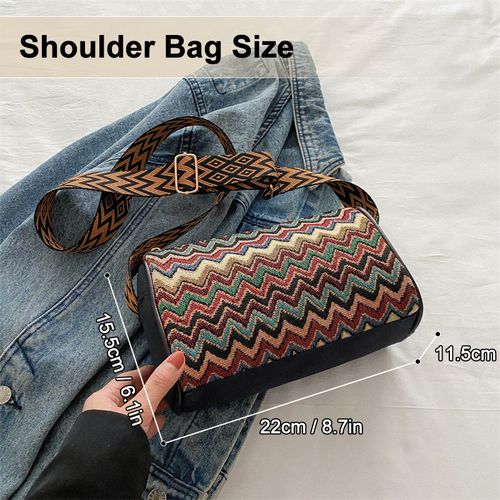 STY Ladies Cross-body Bag Women Ethnic Canvas Bag Multicolor Striped Shoulder Bag