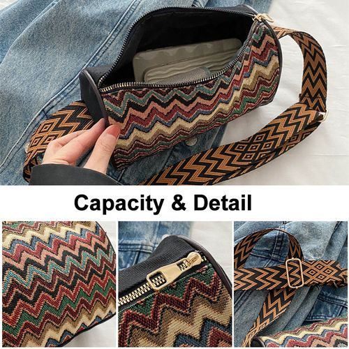 STY Ladies Cross-body Bag Women Ethnic Canvas Bag Multicolor Striped Shoulder Bag