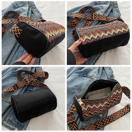 STY Ladies Cross-body Bag Women Ethnic Canvas Bag Multicolor Striped Shoulder Bag