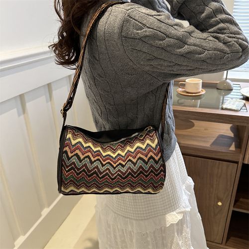 STY Ladies Cross-body Bag Women Ethnic Canvas Bag Multicolor Striped Shoulder Bag