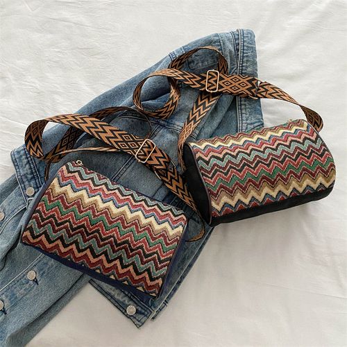 STY Ladies Cross-body Bag Women Ethnic Canvas Bag Multicolor Striped Shoulder Bag