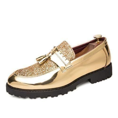 Men Glossy Tassel Brogue Shoes Loafers & Slip-ons Formal Corporate Golden