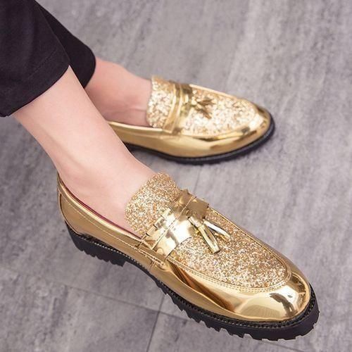 Men Glossy Tassel Brogue Shoes Loafers & Slip-ons Formal Corporate Golden