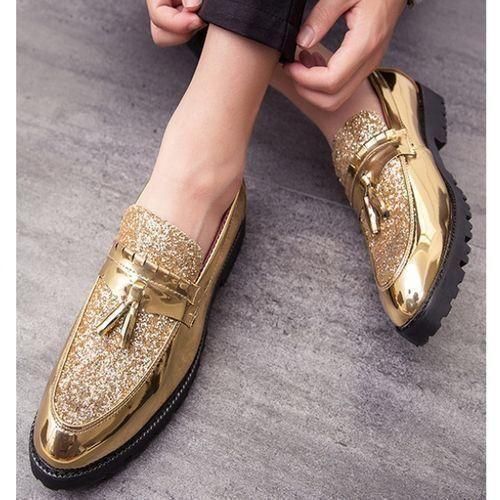 Men Glossy Tassel Brogue Shoes Loafers & Slip-ons Formal Corporate Golden